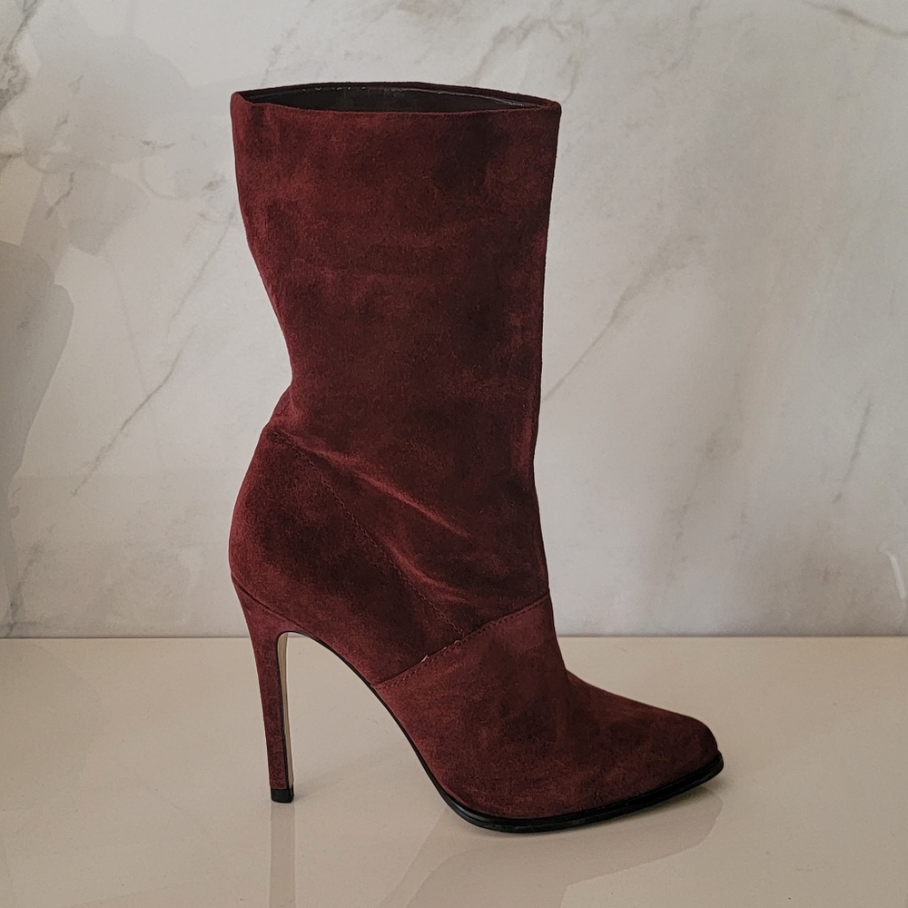 BCBGeneration | Suede Stiletto heeled Burgundy booties Almond Toe Size 7
